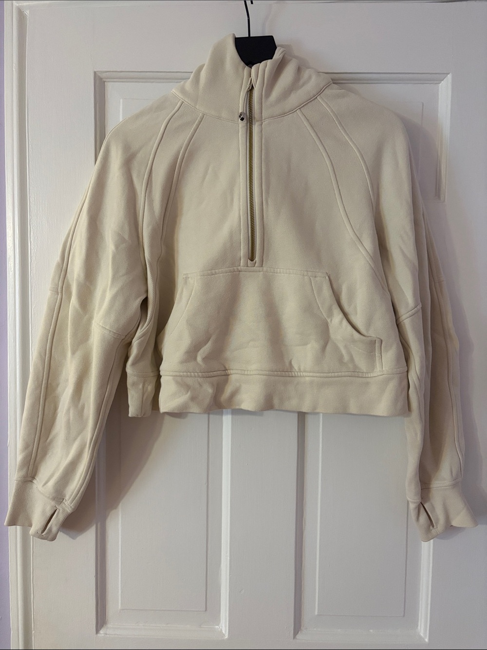 Lululemon Women’s Scuba Cropped Quarter Zip in Cream and Gold